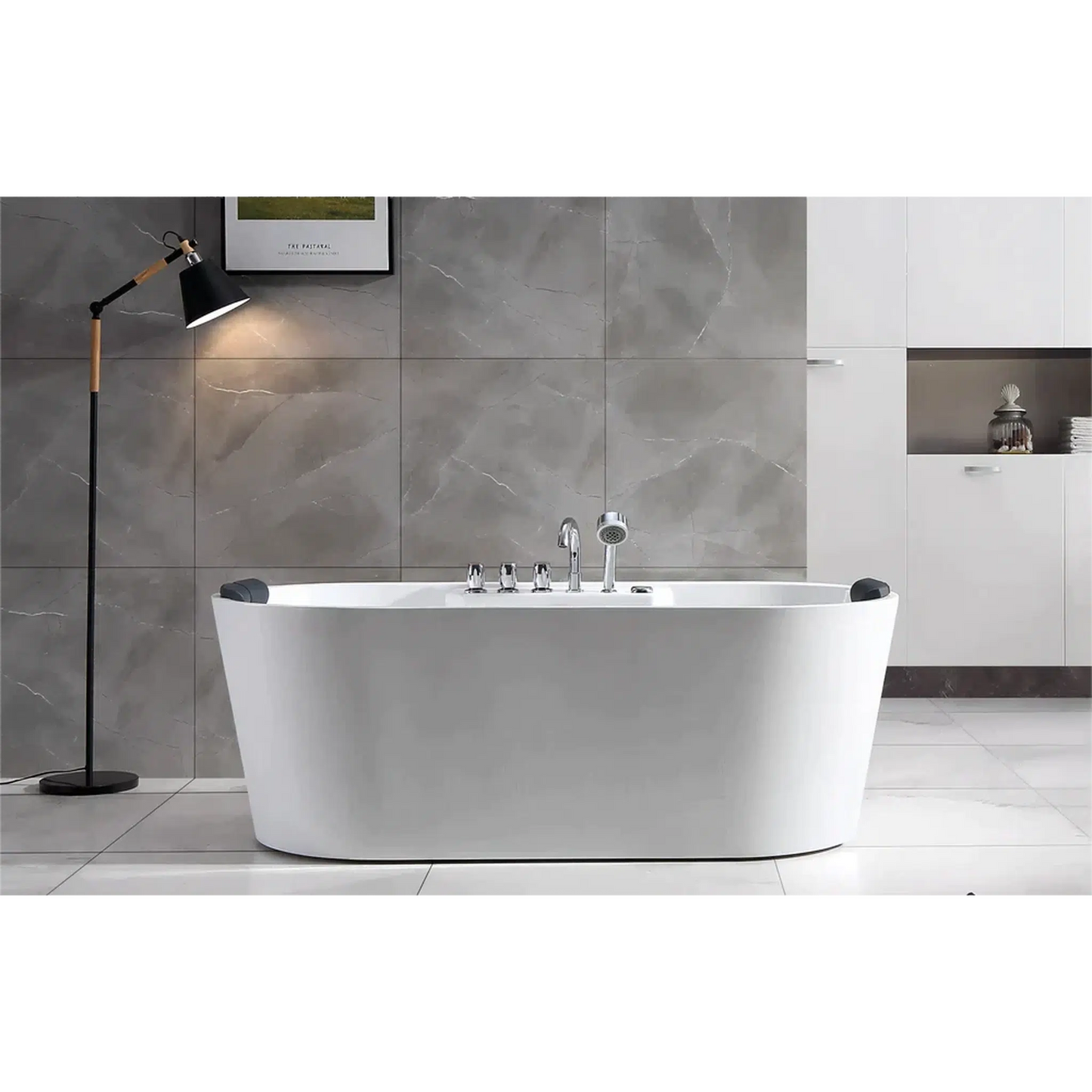 Empava 67" White Freestanding Oval Whirlpool Bathtub With Center Drain