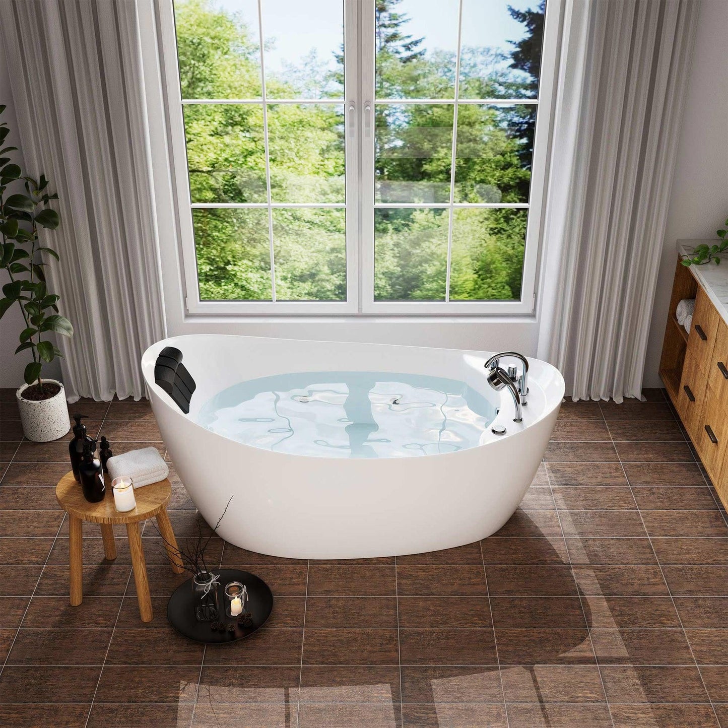 Empava 67" White Freestanding Oval Whirlpool Bathtub With Reversible Drain