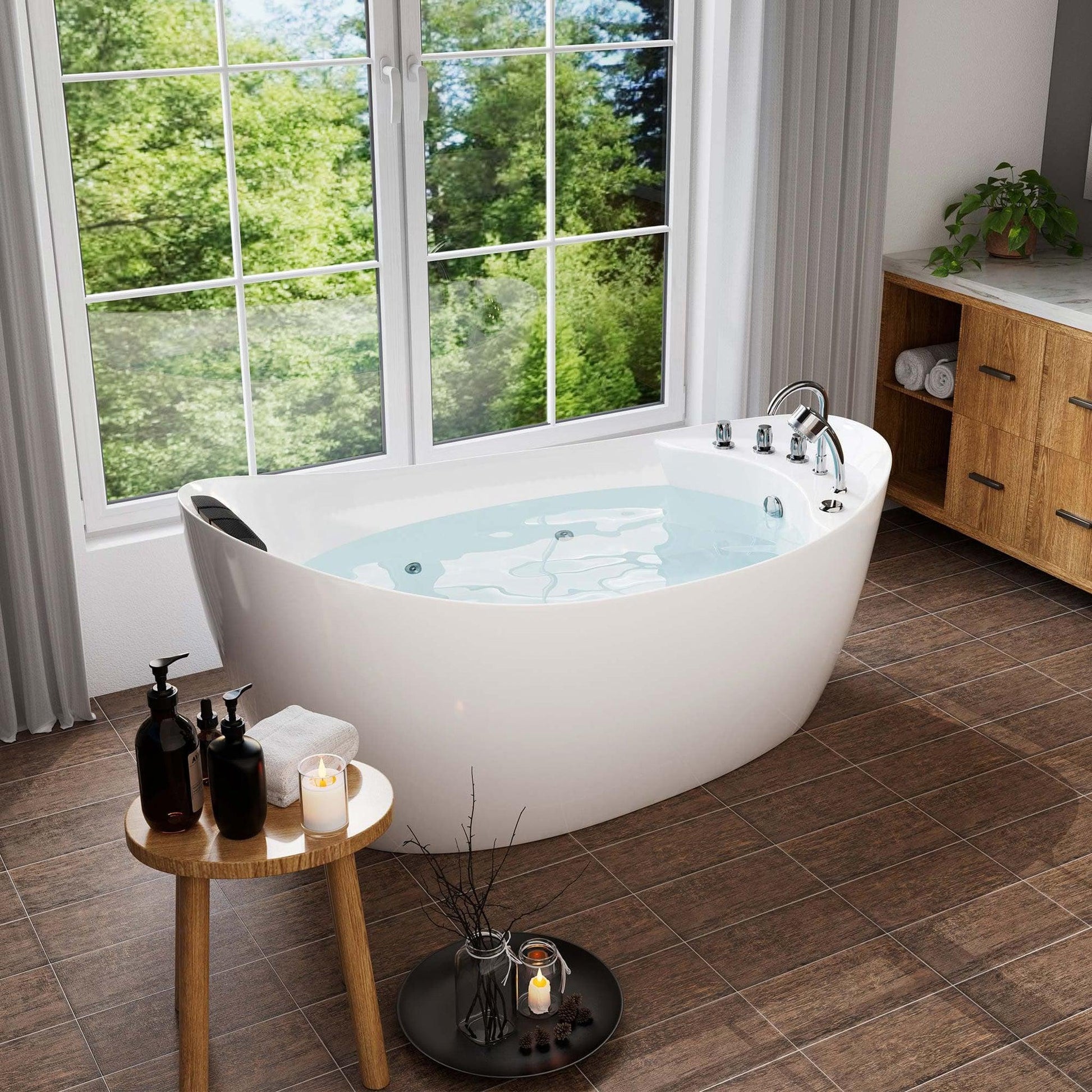 Empava 67" White Freestanding Oval Whirlpool Bathtub With Reversible Drain