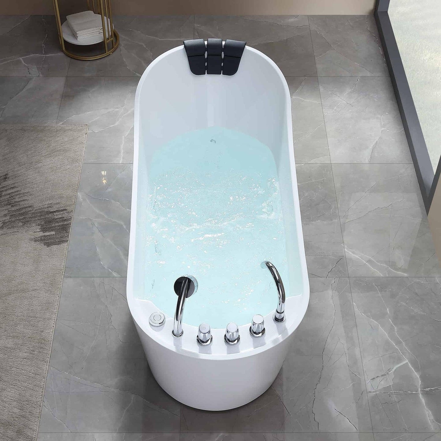 Empava 67" White Freestanding Oval Whirlpool Bathtub With Reversible Drain