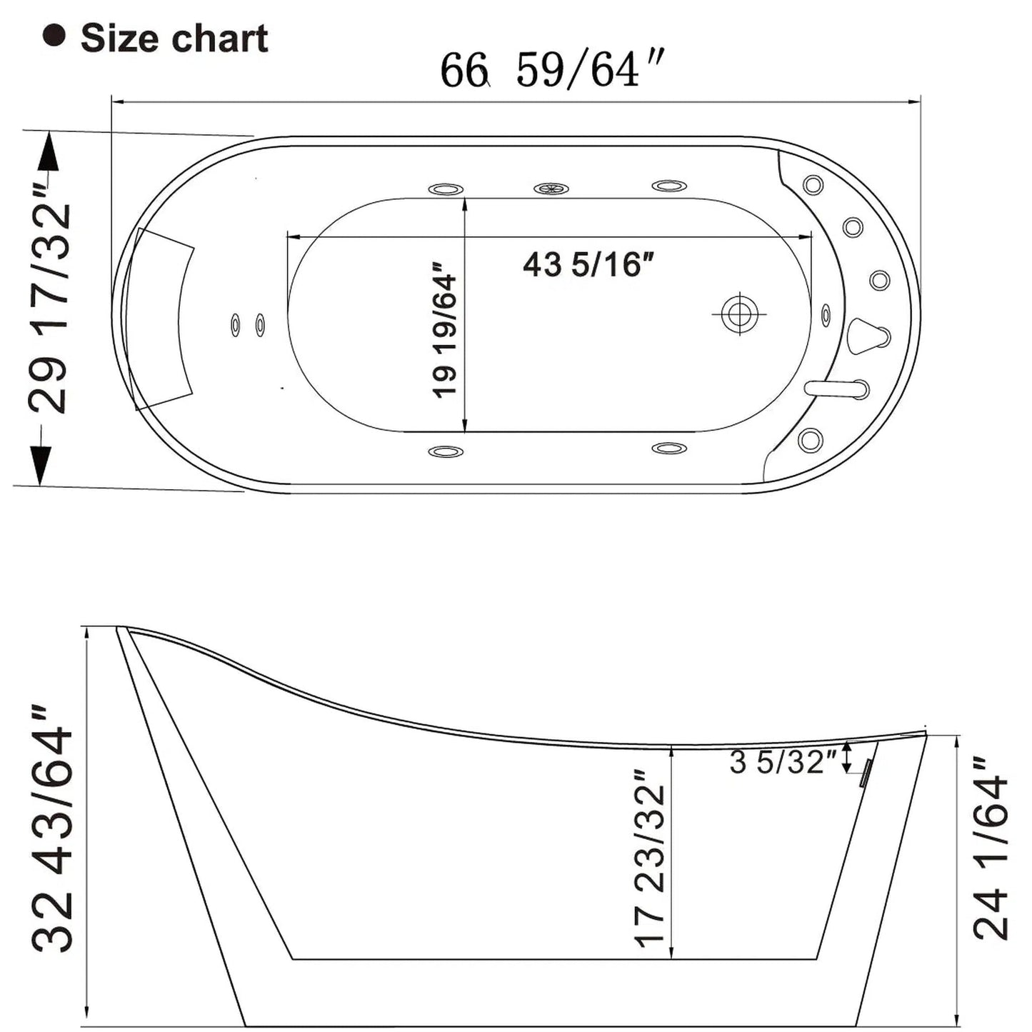 Empava 67" White Freestanding Oval Whirlpool Bathtub With Reversible Drain