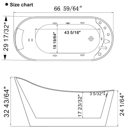 Empava 67" White Freestanding Oval Whirlpool Bathtub With Reversible Drain