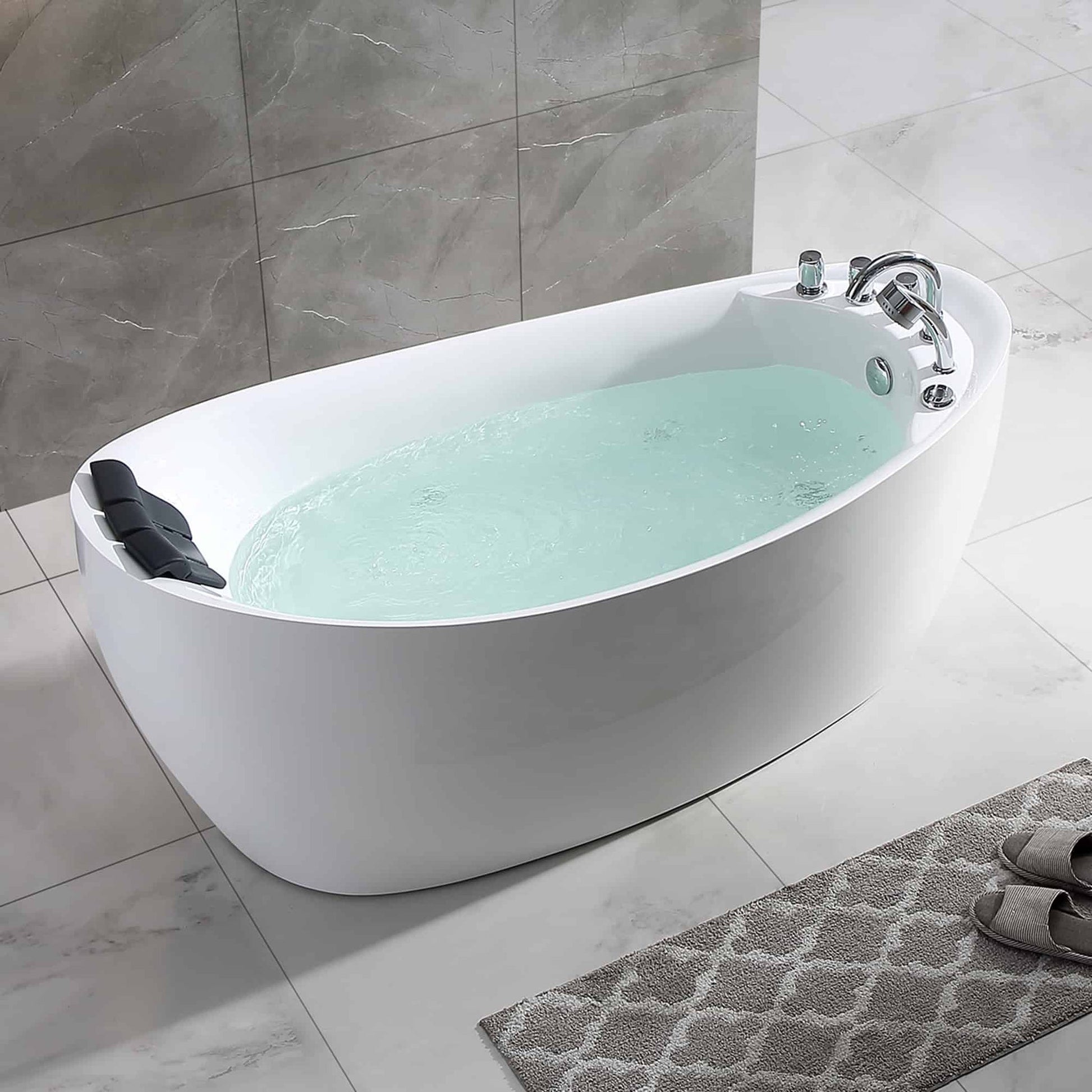 Empava 67" White Freestanding Oval Whirlpool Bathtub With Reversible Drain