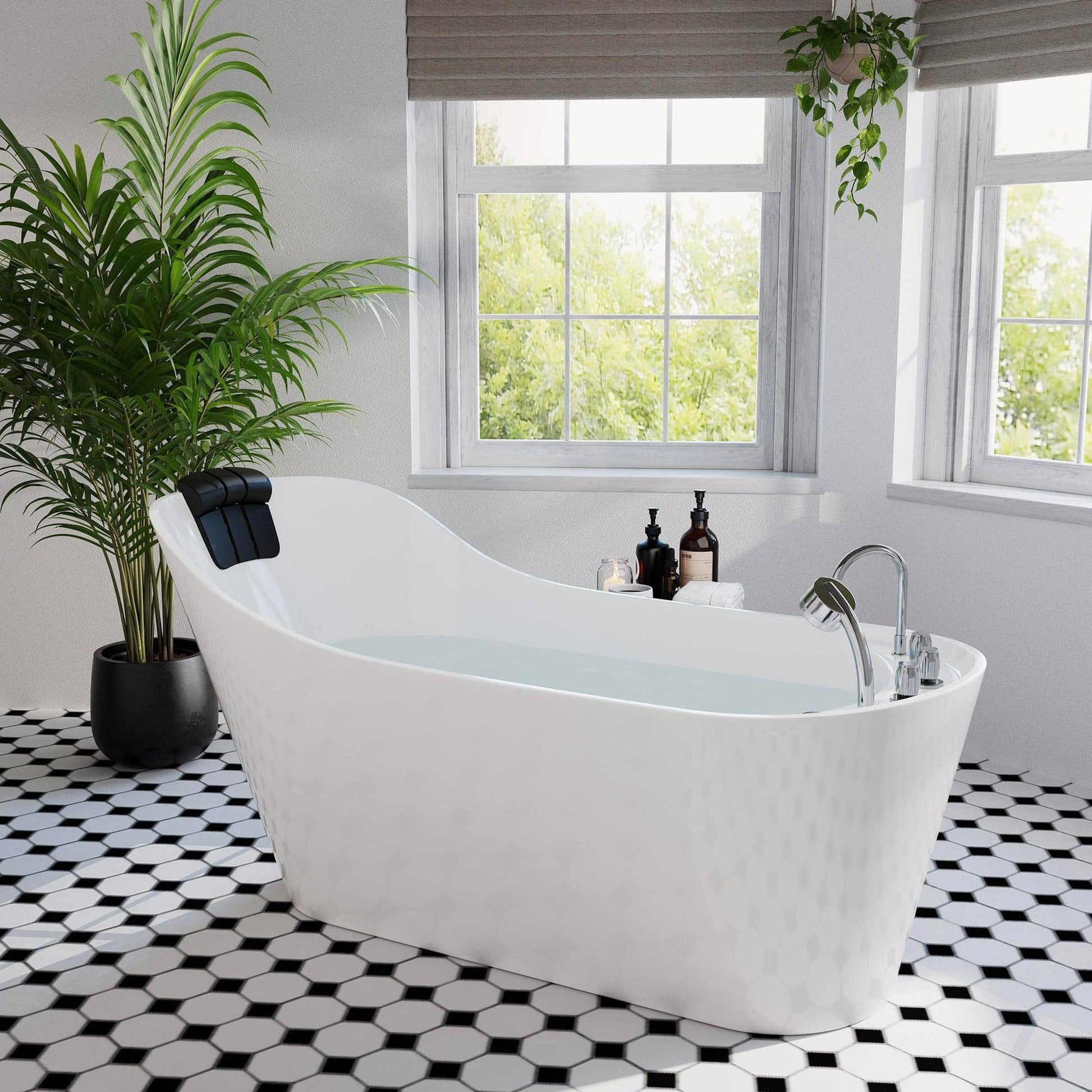 Empava 67" White Freestanding Oval Whirlpool Bathtub With Reversible Drain