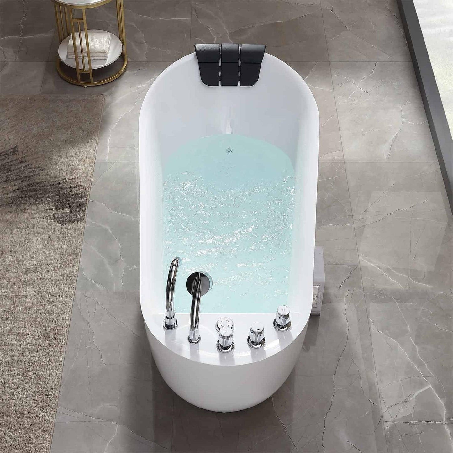 Empava 67" White Freestanding Oval Whirlpool Bathtub With Reversible Drain