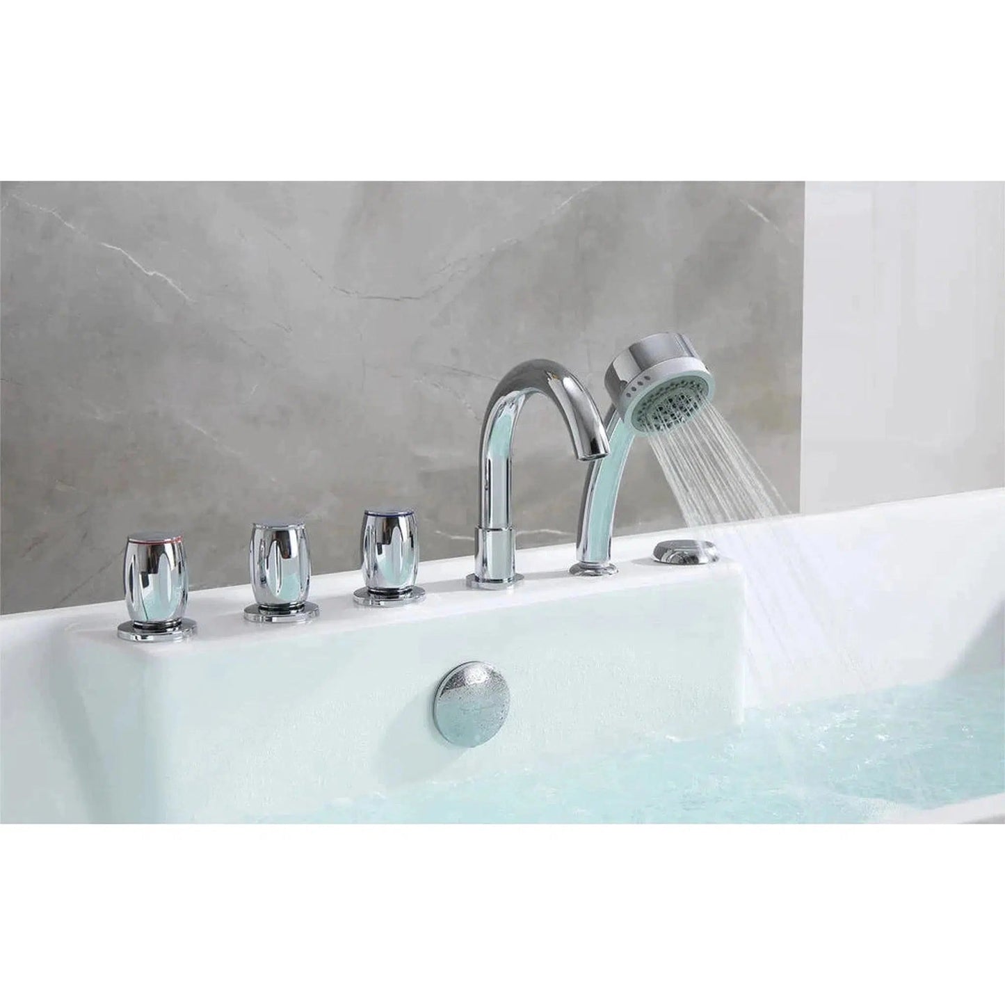 Empava 67" White Freestanding Oval Whirlpool Bathtub With Reversible Drain