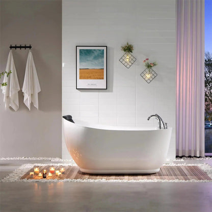 Empava 67" White Freestanding Oval Whirlpool Bathtub With Reversible Drain