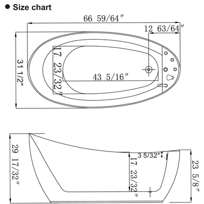 Empava 67" White Freestanding Oval Whirlpool Bathtub With Reversible Drain