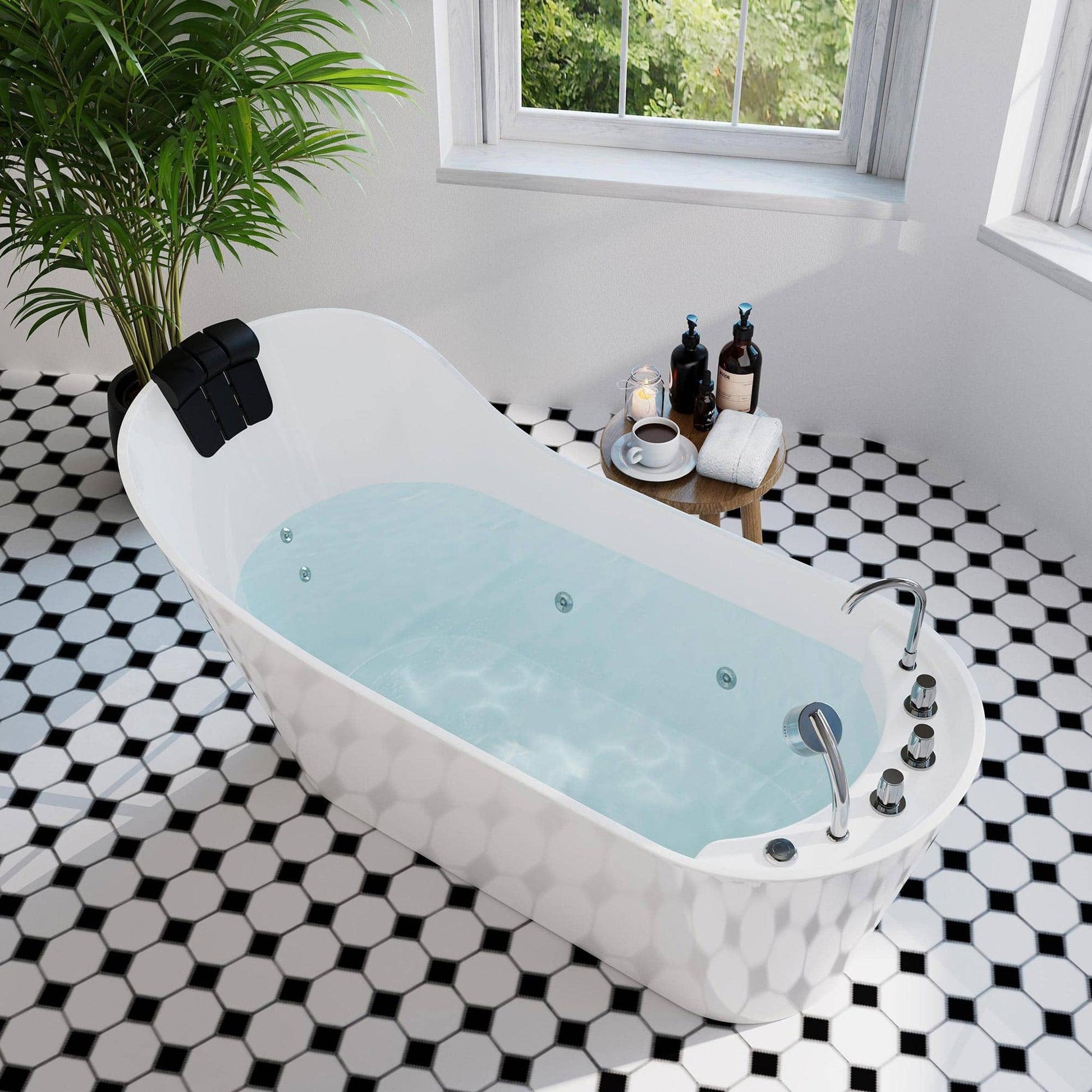 Empava 67" White Freestanding Oval Whirlpool Bathtub With Reversible Drain