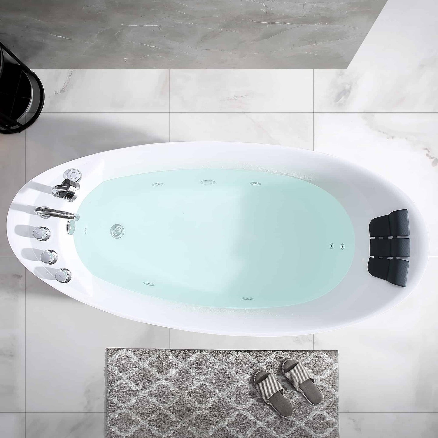 Empava 67" White Freestanding Oval Whirlpool Bathtub With Reversible Drain