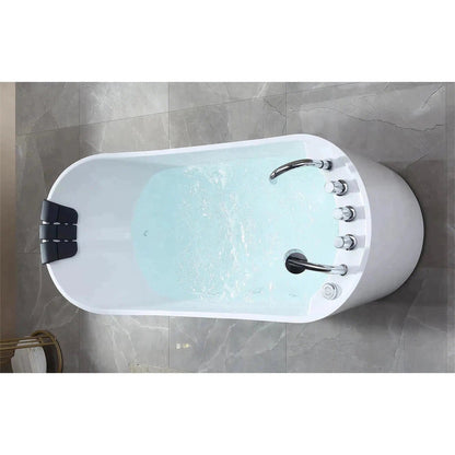 Empava 67" White Freestanding Oval Whirlpool Bathtub With Reversible Drain