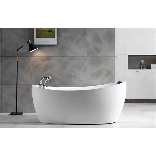 Empava 67" White Freestanding Oval Whirlpool Bathtub With Reversible Drain