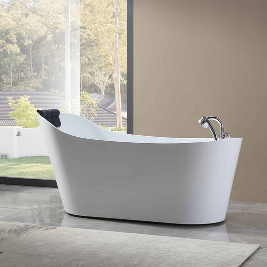 Empava 67" White Freestanding Oval Whirlpool Bathtub With Reversible Drain