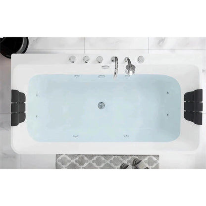 Empava 67" White Freestanding Rectangular Whirlpool Bathtub With Center Drain