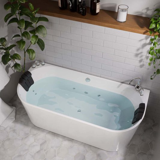 Empava 71" 2-Person White Neo-Angle Whirlpool Bathtub With Center Drain