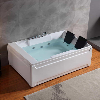 Empava 72" Alcove Rectangular Luxury 2-Person Hydromassage Bathtub With LED All-Illumination System