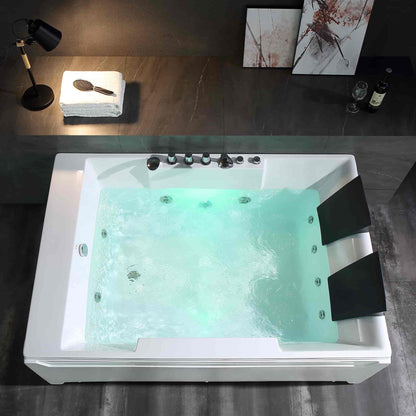 Empava 72" Alcove Rectangular Luxury 2-Person Hydromassage Bathtub With LED All-Illumination System