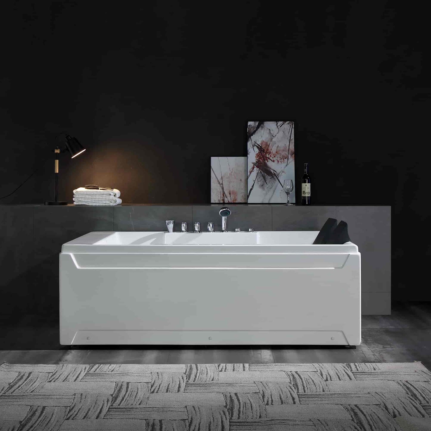 Empava 72" Alcove Rectangular Luxury 2-Person Hydromassage Bathtub With LED All-Illumination System