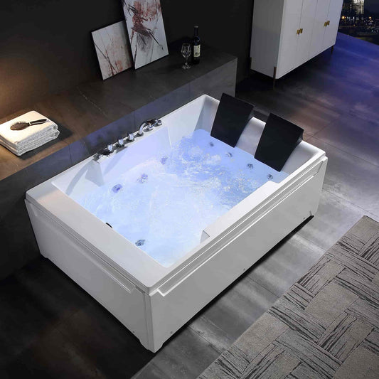 Empava 72" Alcove Rectangular Luxury 2-Person Hydromassage Bathtub With LED All-Illumination System