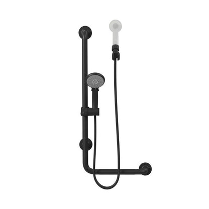 PULSE ShowerSpas Ergo Left Installation Matte Black Slide Bar and Grab Bar With Multi-Function Handshower