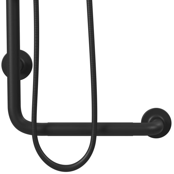 PULSE ShowerSpas Ergo Left Installation Matte Black Slide Bar and Grab Bar With Multi-Function Handshower