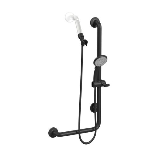 PULSE ShowerSpas Ergo Right Installation Matte Black Slide Bar and Grab Bar With Multi-Function Handshower