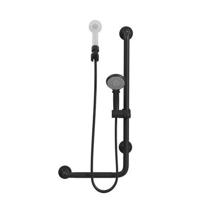 PULSE ShowerSpas Ergo Right Installation Matte Black Slide Bar and Grab Bar With Multi-Function Handshower