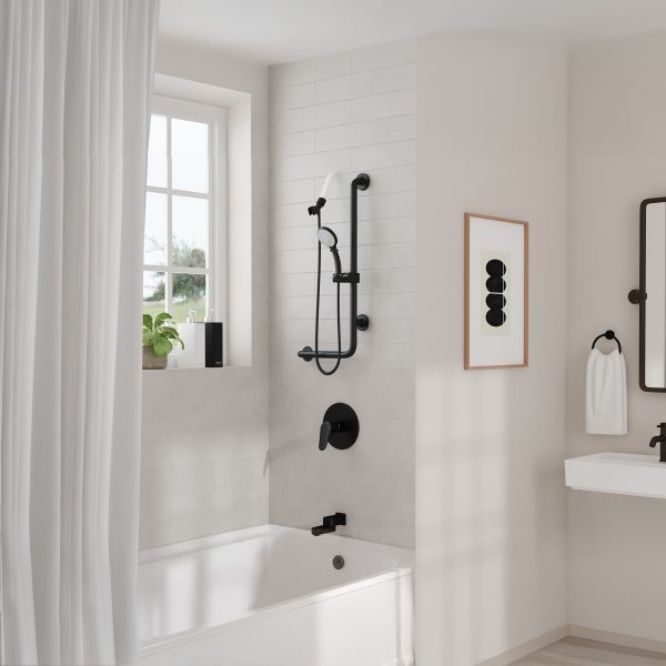 PULSE ShowerSpas Ergo Right Installation Matte Black Slide Bar and Grab Bar With Multi-Function Handshower