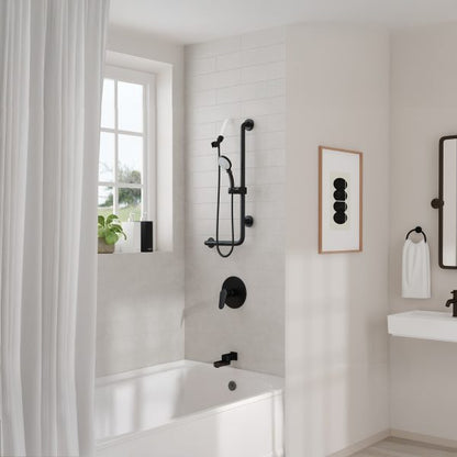 PULSE ShowerSpas Ergo Right Installation Matte Black Slide Bar and Grab Bar With Multi-Function Handshower