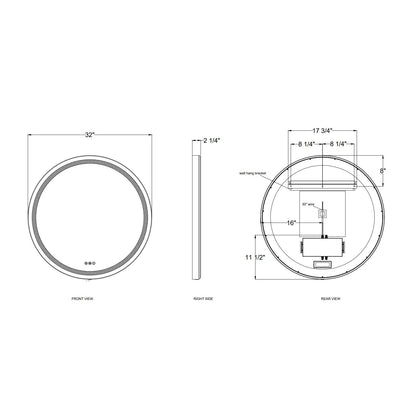 Eurofase Lighting Artell 32" 1-Light Integrated LED Brushed Black Aluminum Frame Round Dimmable Mirror