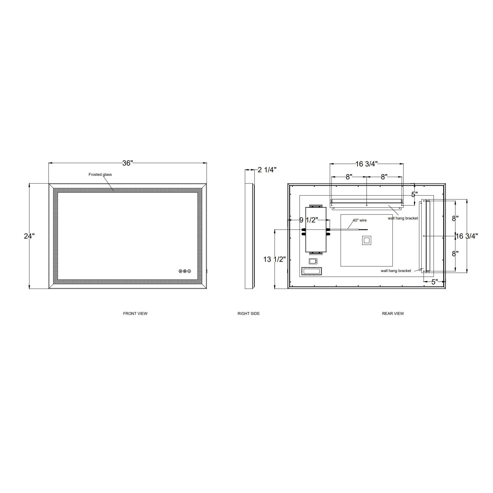 Eurofase Lighting Artell 36" 1-Light Integrated LED Brushed Black Aluminum Frame Rectangle Dimmable Mirror