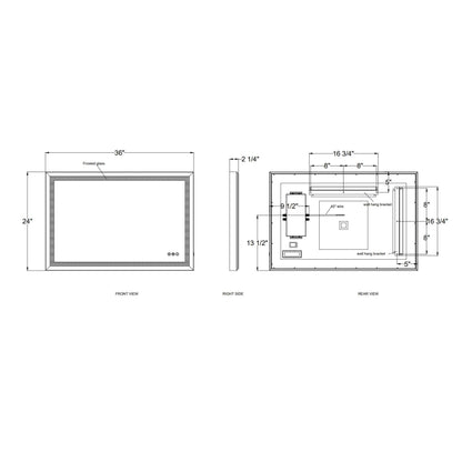 Eurofase Lighting Artell 36" 1-Light Integrated LED Brushed Black Aluminum Frame Rectangle Dimmable Mirror