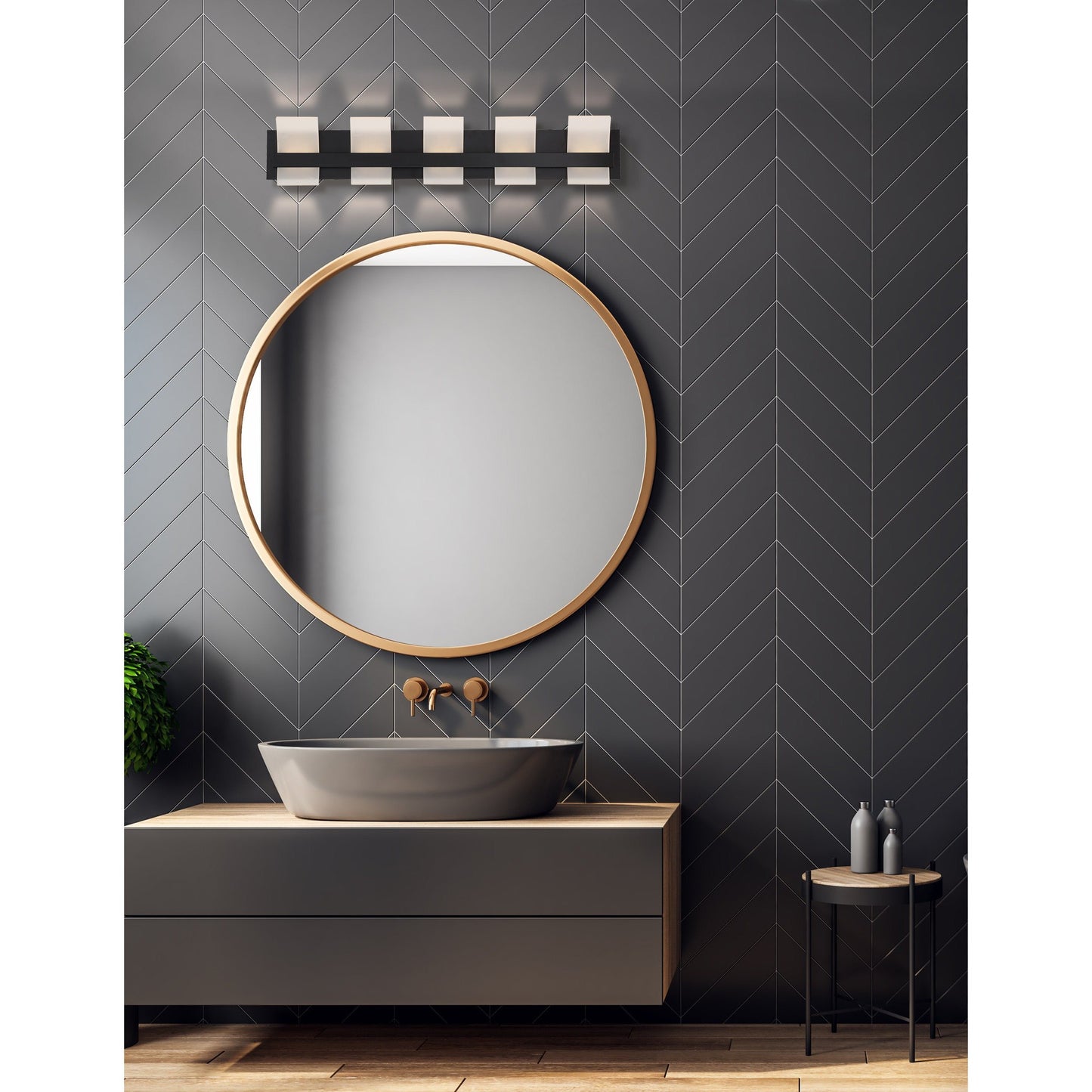 Eurofase Lighting Cambridge 36" 5-Light Dimmable Matte Black Integrated LED Bath Bar With Frosted Acrylic Shades