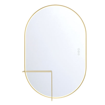 Eurofase Lighting Linden 36" 1-Light Integrated Gold Aluminum Frame Oval Dimmable Mirror With L Shape Shelf