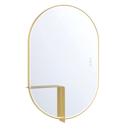 Eurofase Lighting Linden 36" 1-Light Integrated Gold Aluminum Frame Oval Dimmable Mirror With L Shape Shelf