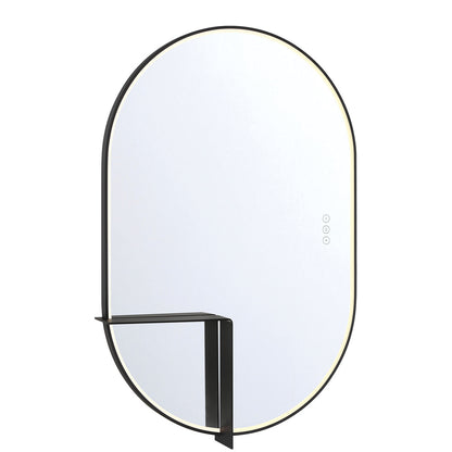 Eurofase Lighting Linden 36" 1-Light Integrated Matte Black Aluminum Frame Oval Dimmable Mirror With L Shape Shelf