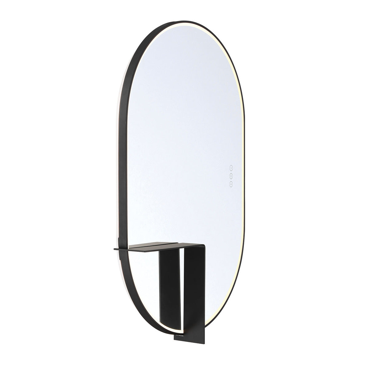 Eurofase Lighting Linden 36" 1-Light Integrated Matte Black Aluminum Frame Oval Dimmable Mirror With L Shape Shelf