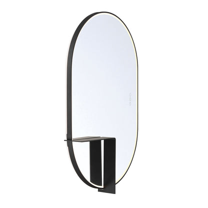 Eurofase Lighting Linden 36" 1-Light Integrated Matte Black Aluminum Frame Oval Dimmable Mirror With L Shape Shelf