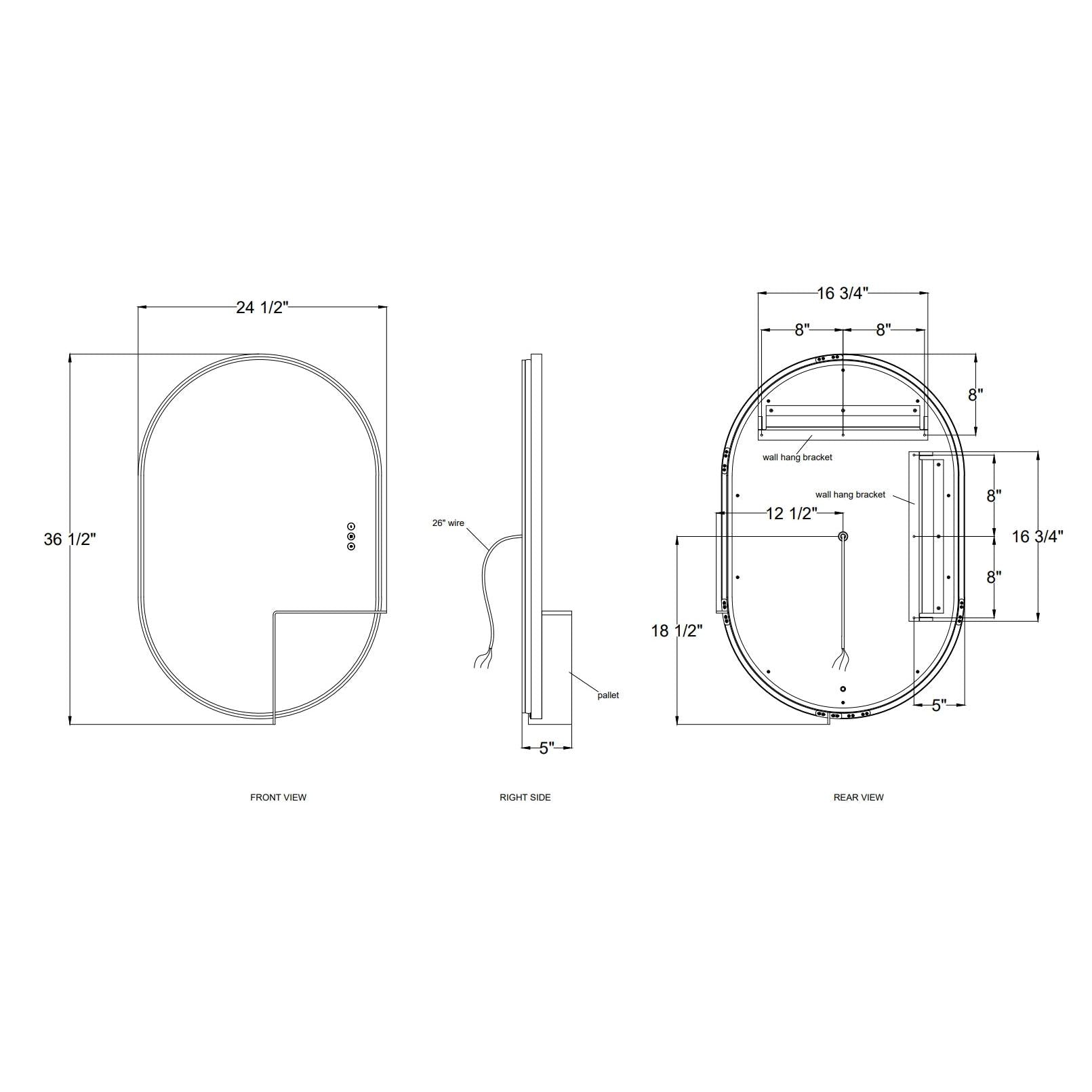 Eurofase Lighting Linden 36" 1-Light Integrated Matte Black Aluminum Frame Oval Dimmable Mirror With L Shape Shelf