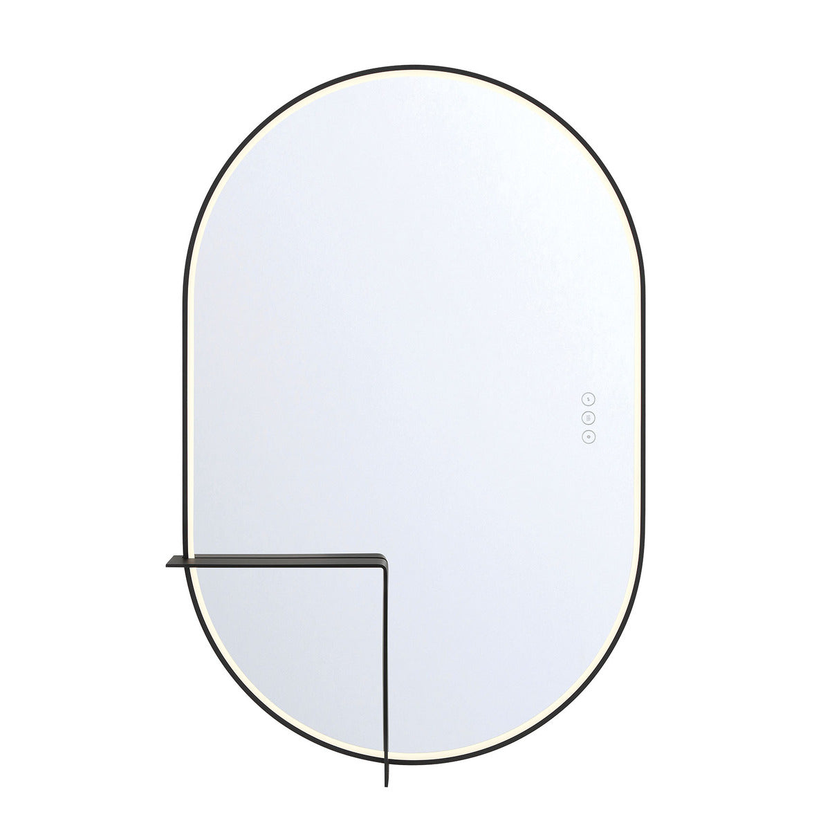 Eurofase Lighting Linden 36" 1-Light Integrated Matte Black Aluminum Frame Oval Dimmable Mirror With L Shape Shelf