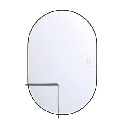 Eurofase Lighting Linden 36" 1-Light Integrated Matte Black Aluminum Frame Oval Dimmable Mirror With L Shape Shelf