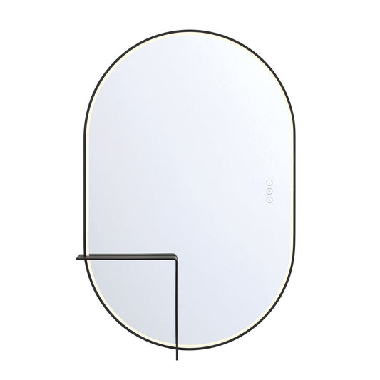 Eurofase Lighting Linden 36" 1-Light Integrated Matte Black Aluminum Frame Oval Dimmable Mirror With L Shape Shelf