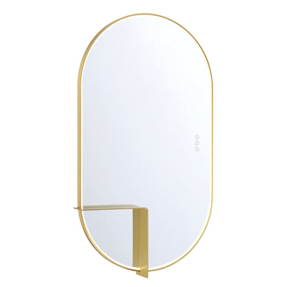Eurofase Lighting Linden 42" 1-Light Integrated Gold Aluminum Frame Oval Dimmable Mirror With L Shape Shelf