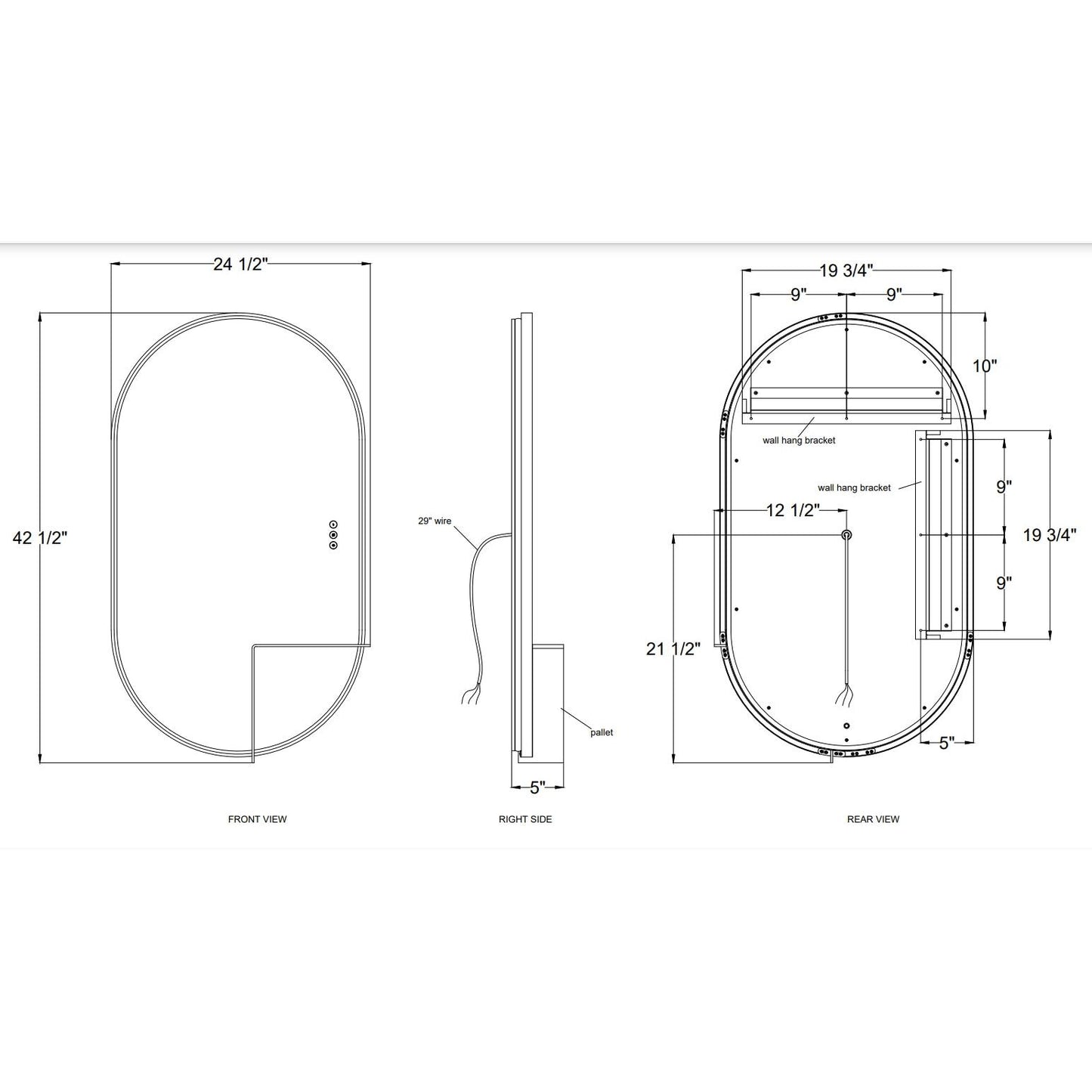 Eurofase Lighting Linden 42" 1-Light Integrated Matte Black Aluminum Frame Oval Dimmable Mirror With L Shape Shelf