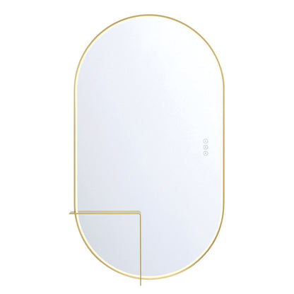 Eurofase Lighting Linden 42" 1-Light Integrated Gold Aluminum Frame Oval Dimmable Mirror With L Shape Shelf