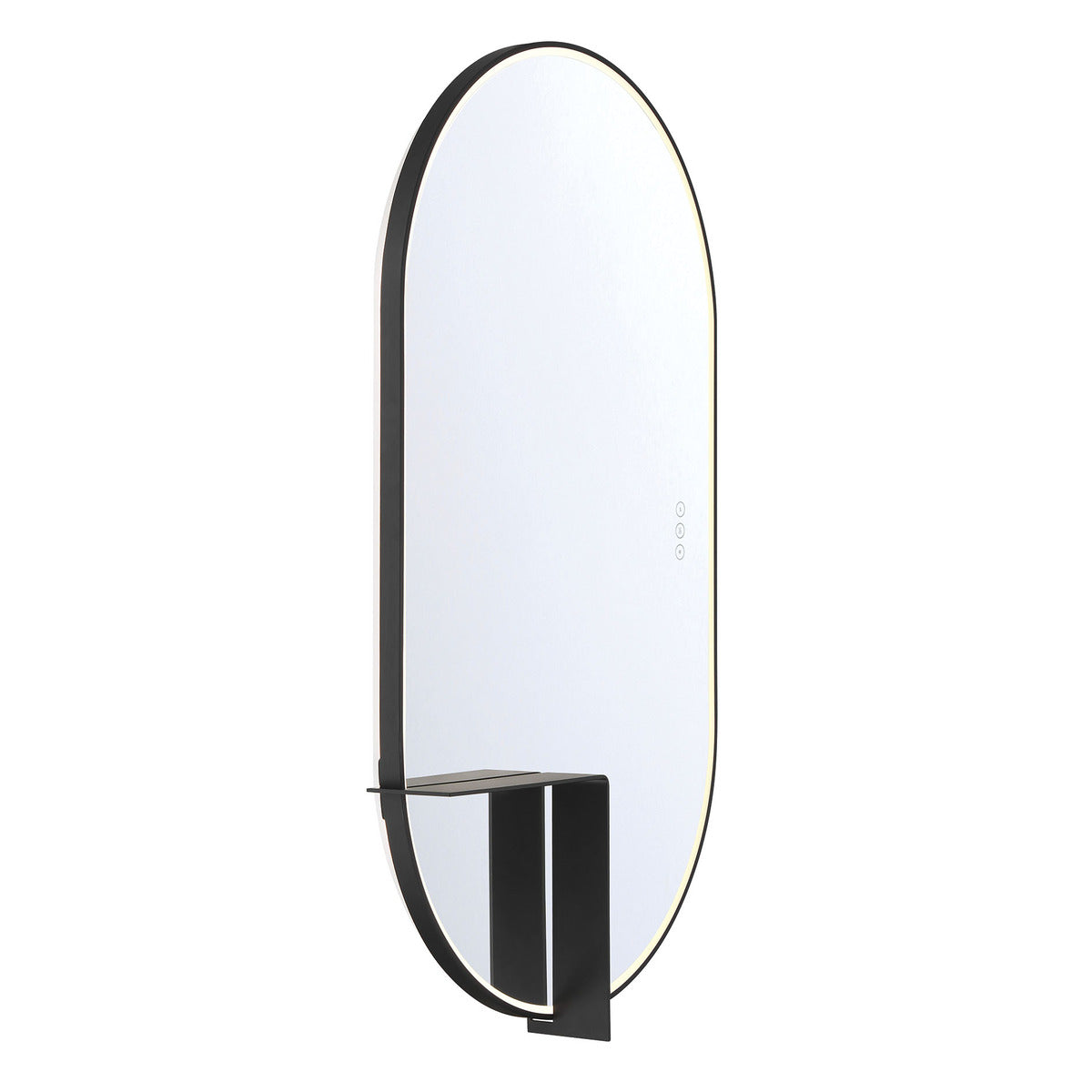 Eurofase Lighting Linden 42" 1-Light Integrated Matte Black Aluminum Frame Oval Dimmable Mirror With L Shape Shelf