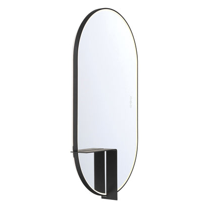 Eurofase Lighting Linden 42" 1-Light Integrated Matte Black Aluminum Frame Oval Dimmable Mirror With L Shape Shelf