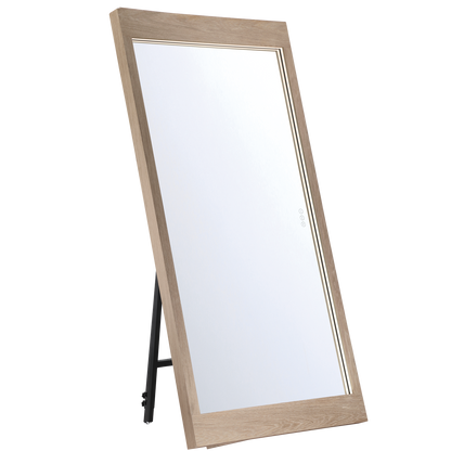 Eurofase Lighting Mogano 60" Integrated LED White Oak Wood Acrylic Frame Rectangle Freestanding Dimmable Mirror