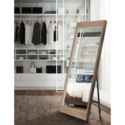 Eurofase Lighting Mogano 60" Integrated LED White Oak Wood Acrylic Frame Rectangle Freestanding Dimmable Mirror