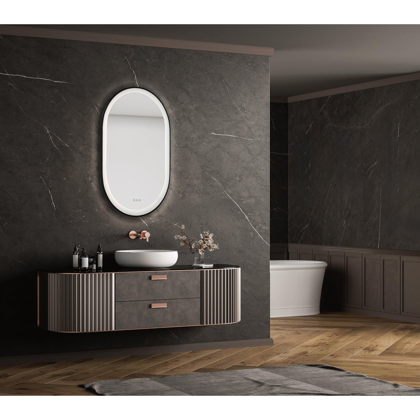 Eurofase Lighting Sara 24" W x 36" H Integrated LED Frosted Glass Matte Black Frame Oval Mirror
